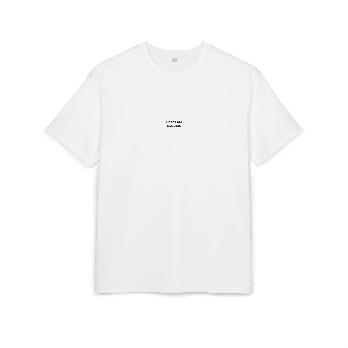 Christian t-shirt with a simplistic look and HERE I AM - SEND ME design