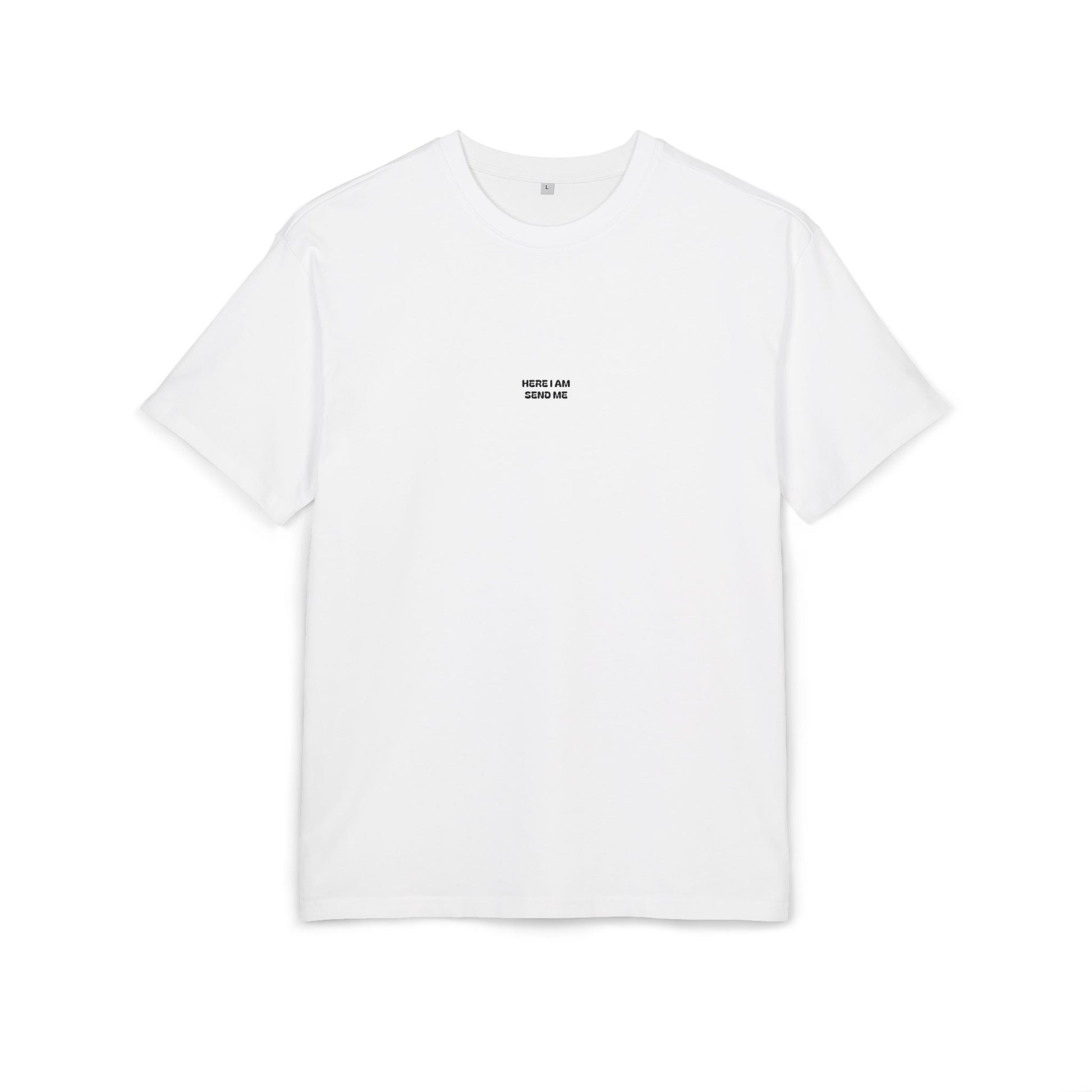 Christian t-shirt with a simplistic look and HERE I AM - SEND ME design